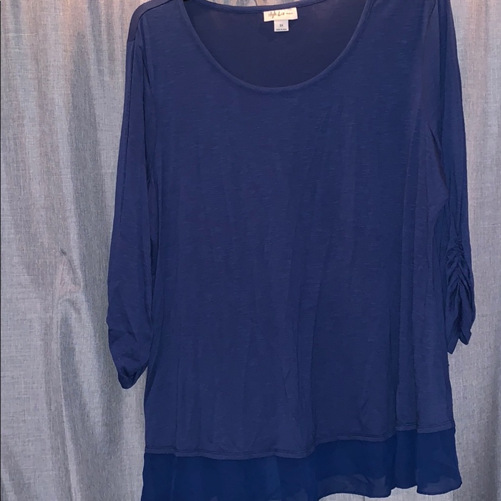 3/4 length sleeve blue blouse